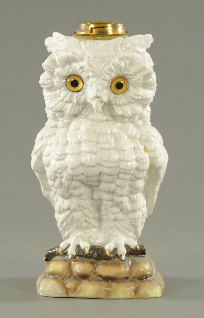 White Ceramic Owl Cruet set on a Bamboo Plinth 